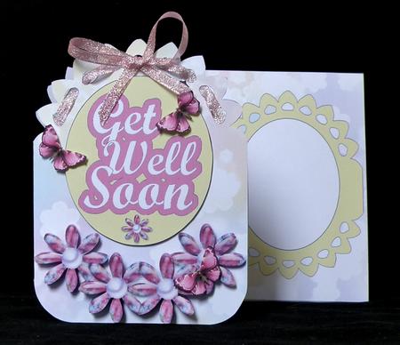 Ribbon Top Card - Get Well Soon - Pink Flowers by Suzi Cooper