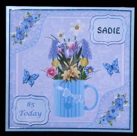 8x8ins Blue Butterflies 80-85 Decoupage Card Front by Suzi Cooper