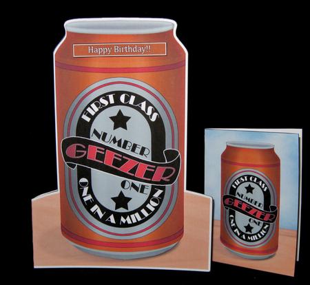 Number 1 Geezer Beer Can Shaped Card with Decoupage by Suzi Cooper