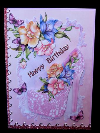 Lovely Pink Lace Shoe with Pastel Coloured Flowers by Suzi Cooper