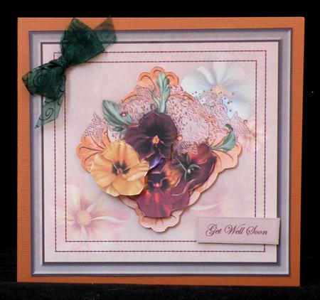 Pansy and Lace Card Front with Topper and Decoupage by Suzi Cooper