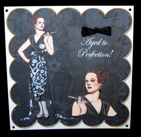 Black Fashion Lady Aged to Perfection 8in Scallop Topper by Suzi Cooper