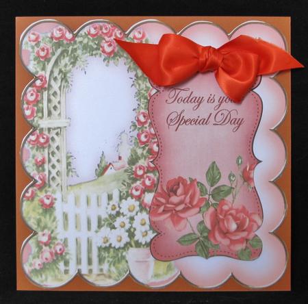 Peach Rose Arch Special Day 8in Scallop Topper by Suzi Cooper