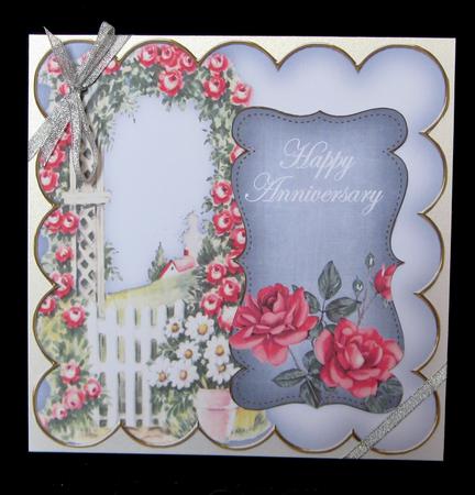 Silver Rose Arch Happy Anniversary 8in Scallop Topper by Suzi Cooper