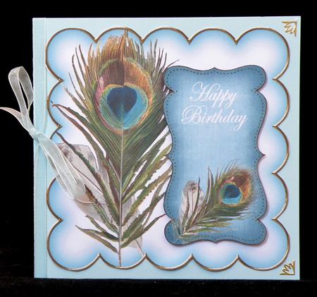 Teal Peacock Happy Birthday 8in Scallop Topper by Suzi Cooper