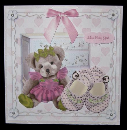 Baby Girl Shoes and Teddy Bear 8x8 Card Front Mini Kit by Suzi Cooper
