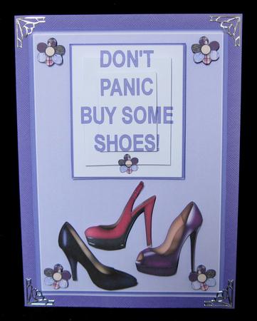 Dont Panic Shoes birthday 5 x 7ins Card Front by Suzi Cooper