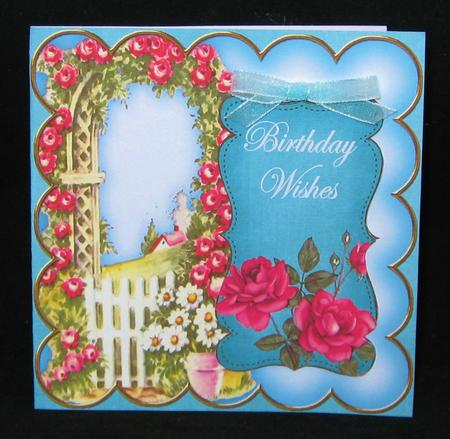 Teal Rose Arch Birthday Wishe 5in Folded Card with Topper by Suzi Cooper