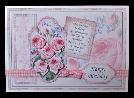 Vintage Pink Roses Birthday Card Topper & Decoupage by Suzi Cooper