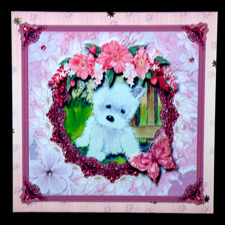 8x8 Cute Westie with Butterfly and Flowers Decoupage by Suzi Cooper