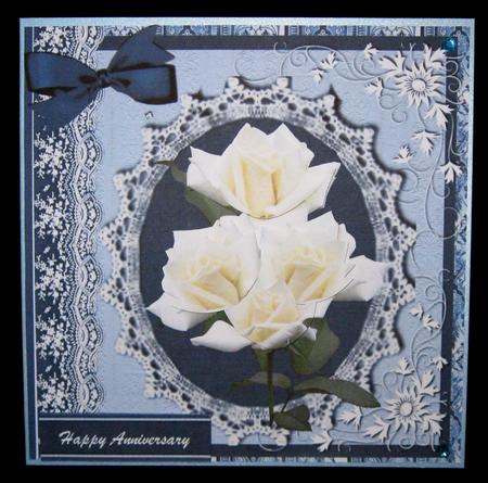 Beautiful Blue Victorian Lace and White Roses by Suzi Cooper