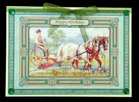 Vintage Farming Horses Male Birthday Card Topper by Suzi Cooper
