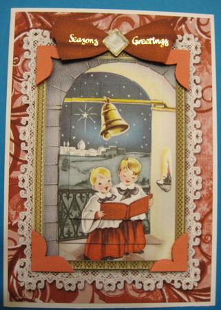Christmas Choirboys A5 Lace Card Front Step by Step by Suzi Cooper