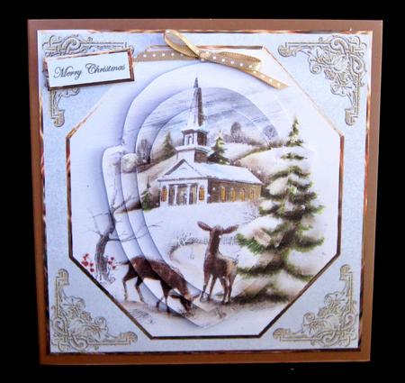 Reindeer Waiting for Santa Card Front with Shaped Pyramid by Suzi Cooper
