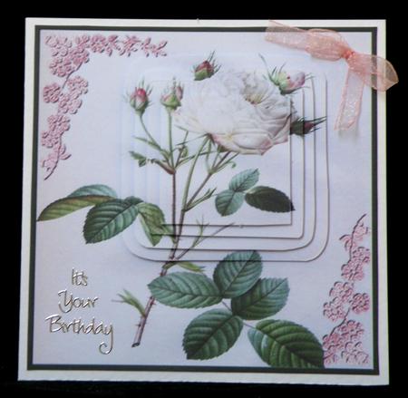 White Rose and Buds Card Front with Pyramid by Suzi Cooper