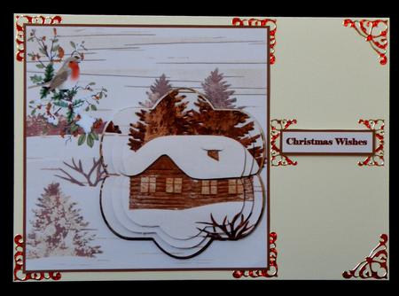 Log Cabin in the Snow and Robin Card Front by Suzi Cooper