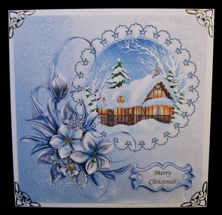 Christmas Cottage with Lace and Flowers by Suzi Cooper
