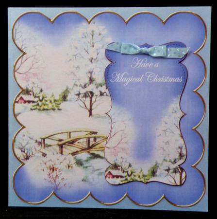 Blue Snowscene Magical Christmas 8in Scallop Topper by Suzi Cooper