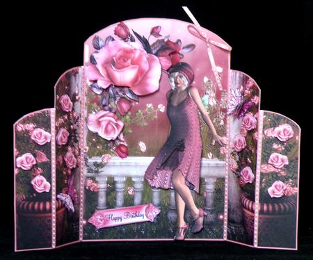1920's Rose Flapper Girl Fold Card by Suzi Cooper