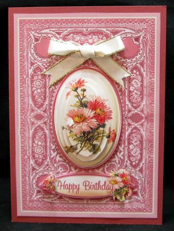 Pink Chrysanthemums A5 Oval Pyramage by Suzi Cooper