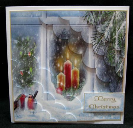 Robins at the Christmas Window 8x8 Scallop Edge Stacker by Suzi Cooper