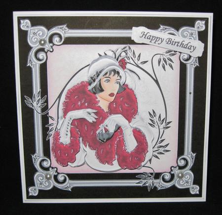 Art Deco Lady Black & Silver Square Topper & Decoupage by Suzi Cooper
