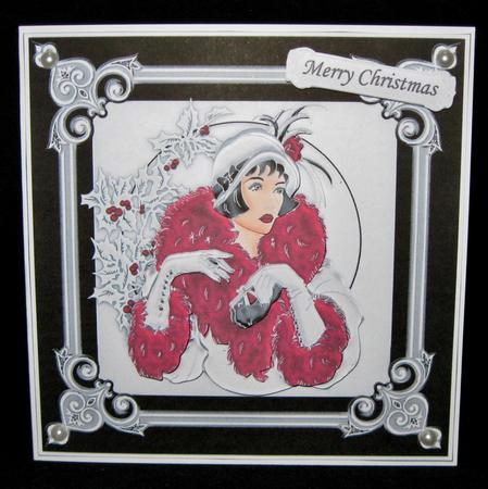 Art Deco Lady Christmas Square Black & Silver Decoupage by Suzi Cooper