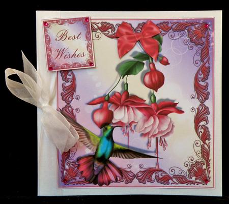 Fuschia and Humming Bird Topper or Card Front by Suzi Cooper