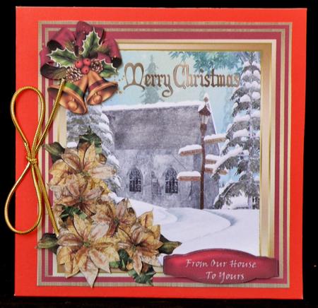 Lovely Christmas Church Scene and Gold Poinsetias  by Suzi Cooper