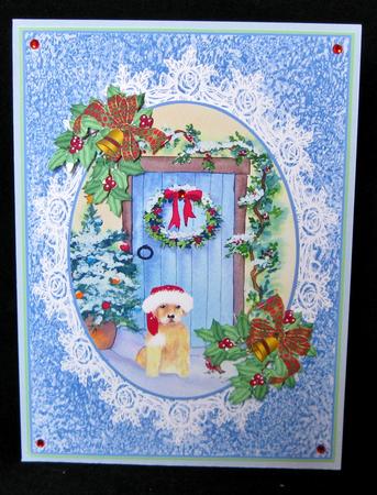 Puppy in the Snow by the Cottage Door Decoupage Topper by Suzi Cooper