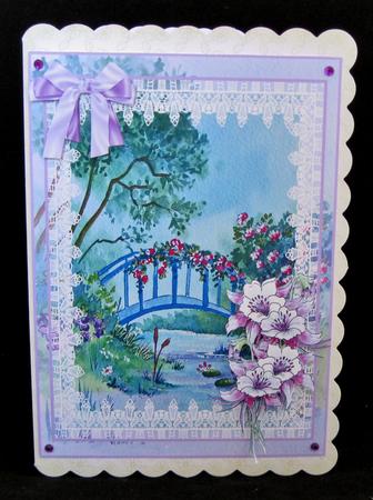 Blue Bridge and Aquilegia Decoupage Topper by Suzi Cooper