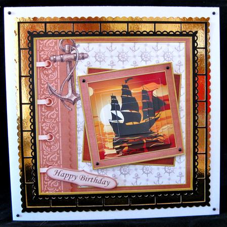 Vintage Sailing Boat Brown Card Topper & Pyramage by Suzi Cooper