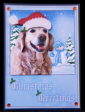 Golden Retriever Santa in the Snow Card Front and Decoupag by Suzi Cooper