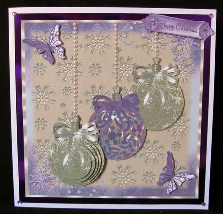 Gold and Purple Xmas Decorations Card Front by Suzi Cooper