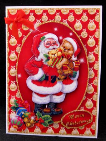 Santa Sparkle Decoupage Card Front by Suzi Cooper
