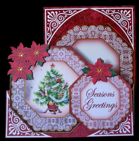 Elegant Tree Red Seasons Greetings Double Octagon Card Kit by Suzi Cooper