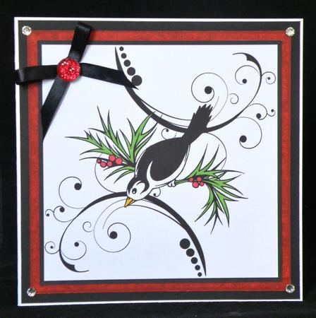 Bird in the Holly Black and White 8x8 Square Topper by Suzi Cooper