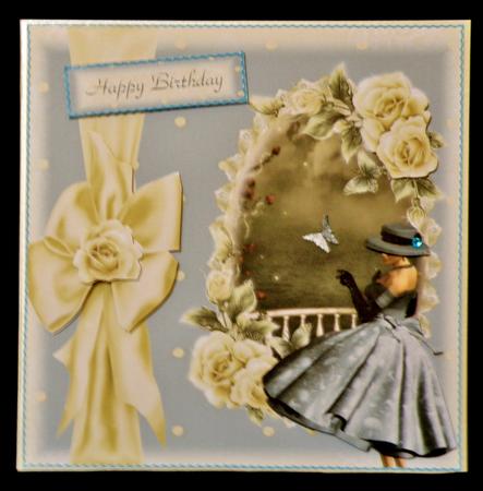 Cream Roses Polka Dots and Bows Card Topper by Suzi Cooper