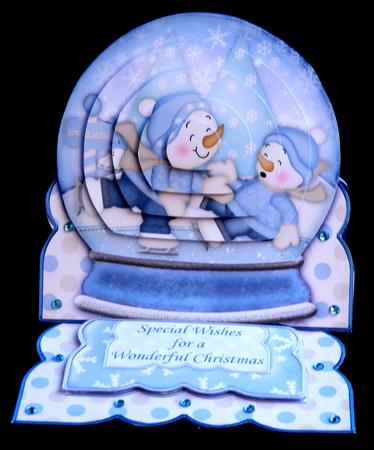 Skating Snowmen Snow Globe Mini Easel Card by Suzi Cooper