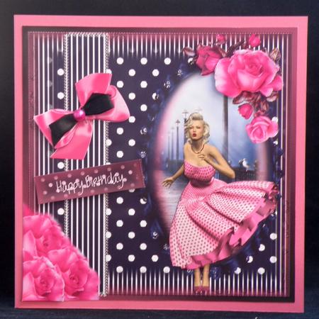 Marilyn Style Navy Blue Polka Dots and Hot Pink Card Topper by Suzi Cooper