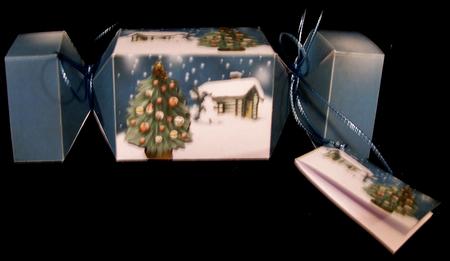 Christmas Tree Snow Scene Cracker Box with Gift Tag by Suzi Cooper