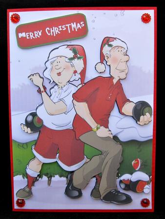 Christmas Bowling Dudes Couple by Suzi Cooper