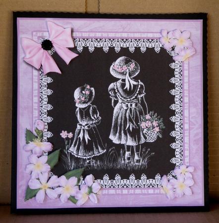 8x8 Best Friends Picking Flowers in Black and White by Suzi Cooper