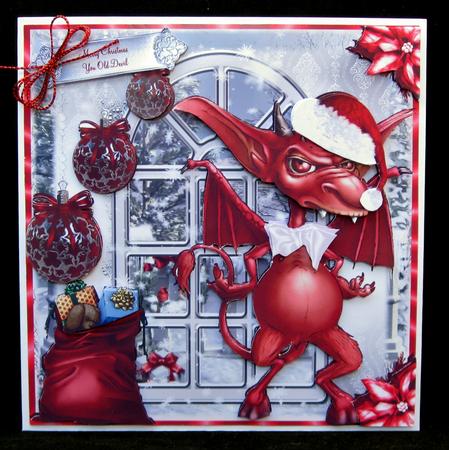 Old Devil Christmas Card Front by Suzi Cooper