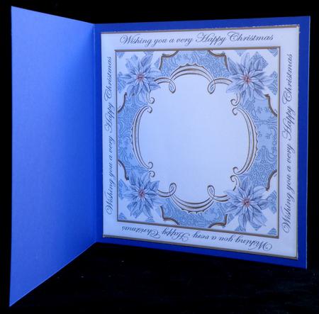 Blue Poinsettia Happy Christmas Lattice 8in Insert Panel by Suzi Cooper