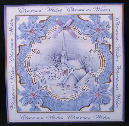Blue Church Christmas Wishes Lattice Corner 8in Topper by Suzi Cooper