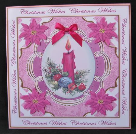 Cerise Candle Christmas Wishes Lattice Corner 8in Topper by Suzi Cooper