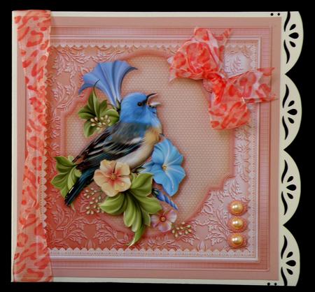 Blue Feathered Friend 8in x 8in Decoupage by Suzi Cooper