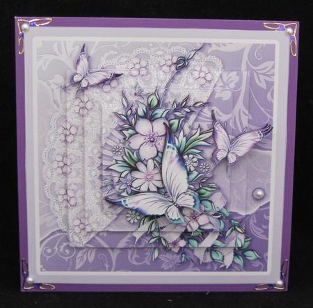 Lilac Flowers and Butterflies on a Fan 5in x 5in Pyramage by Suzi Cooper