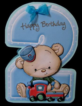 Age 2 Teddy & Train Shape Card & Decoupage Mini Kit by Suzi Cooper